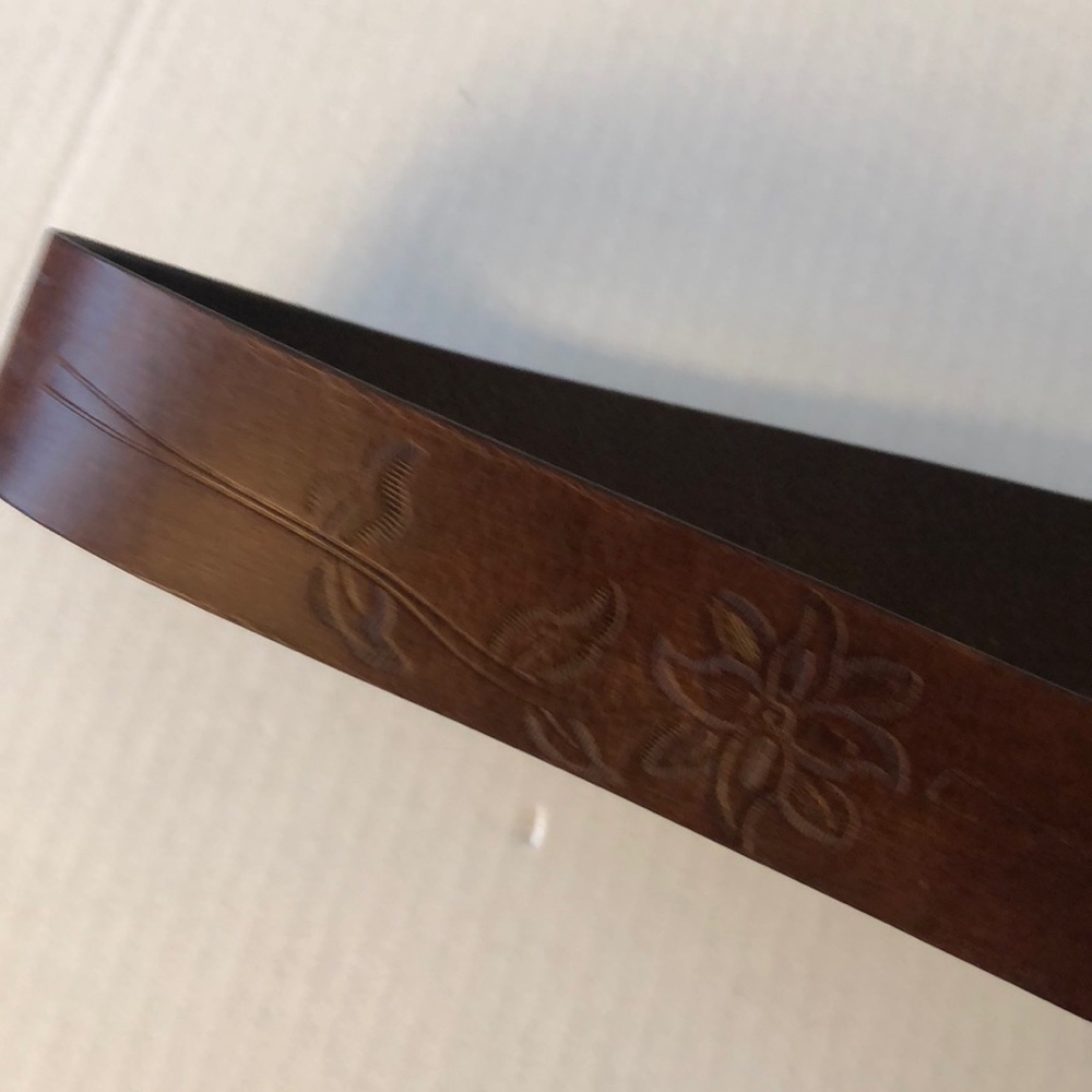 Leather Belt Women Brown Flower detail sz L Cowgirl Casual Summer Boho - Picture 4 of 5